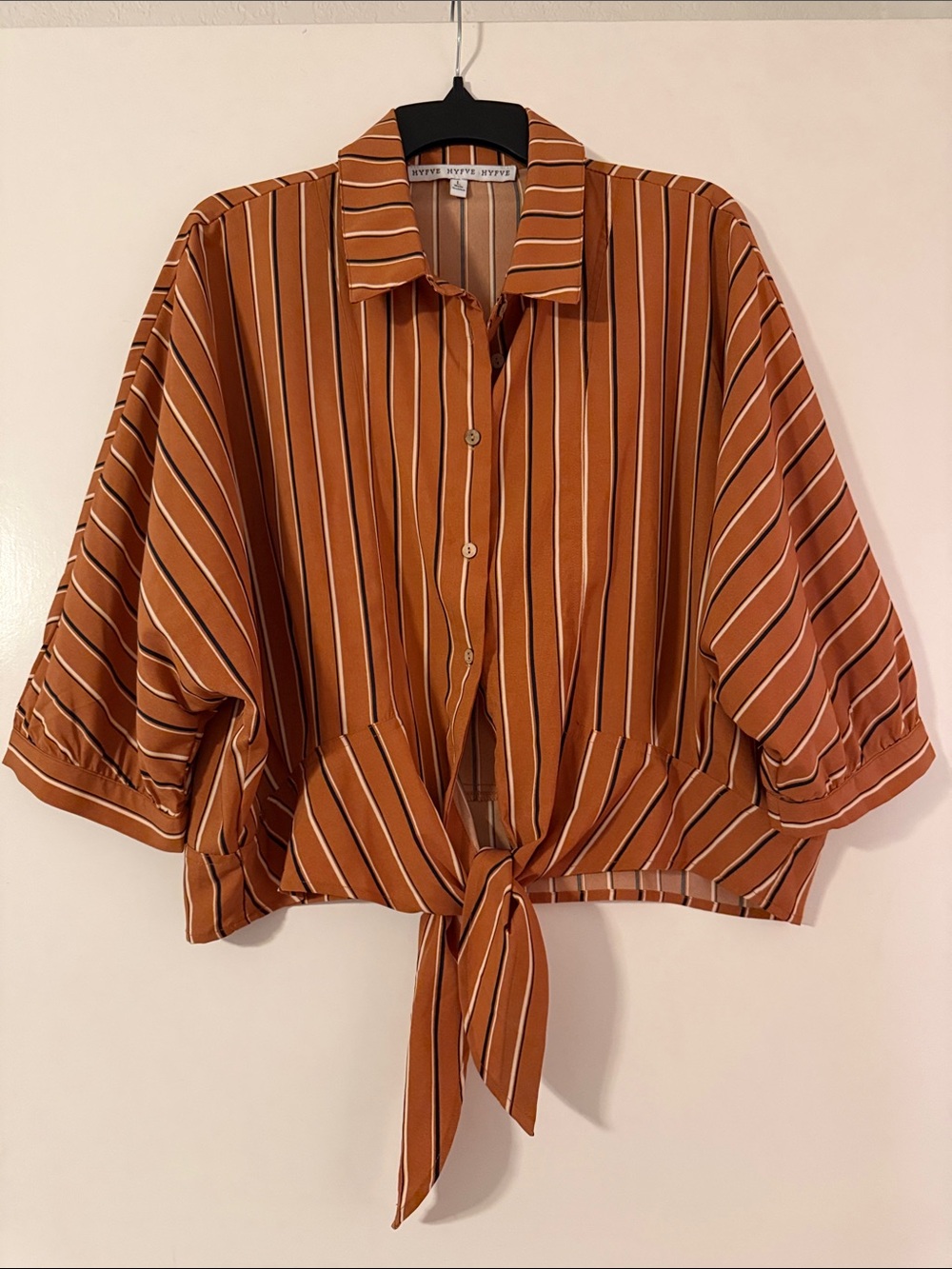 HYFVE Size L BNWOT Striped Tie-Front Button-Up Top Rust